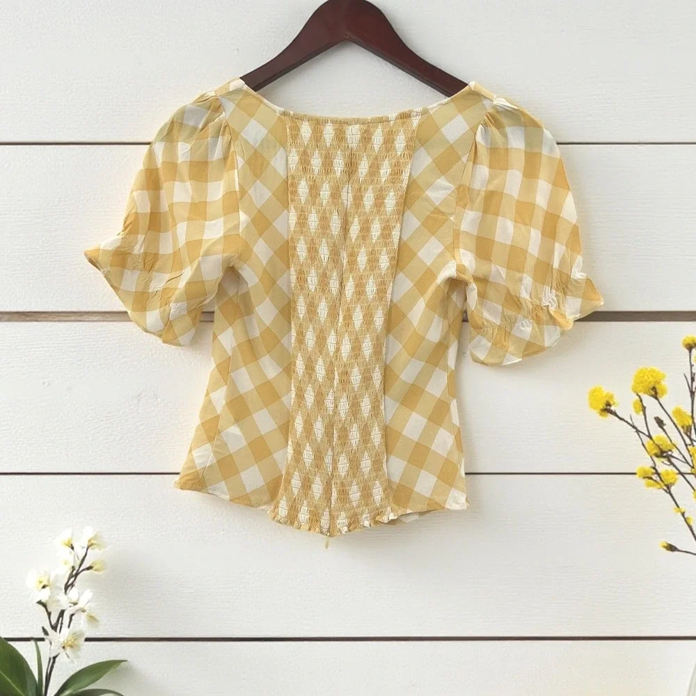 Reformation Yellow Gingham‎ Puff Sleeve Top | Cottagecore Coquette | Size 4